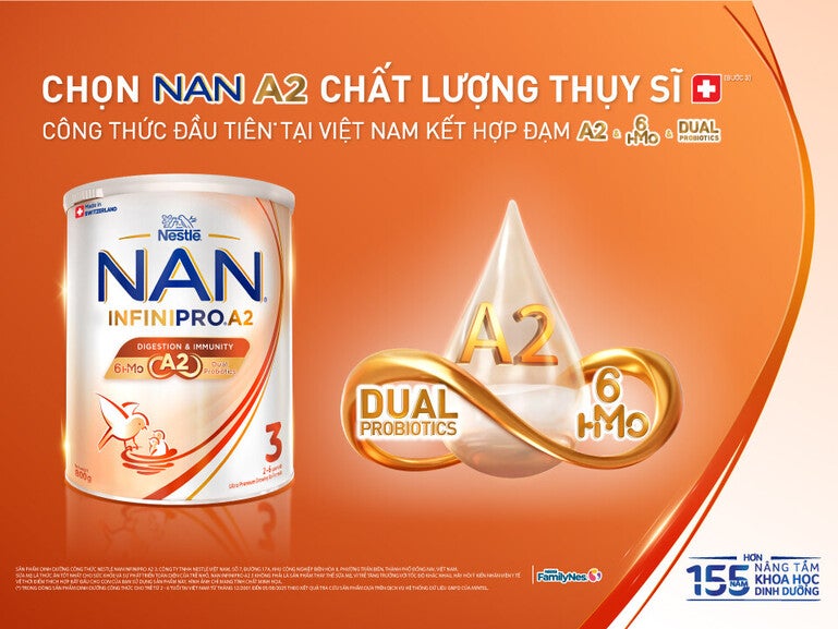 NAN INFINIPRO A2 3 THỤY SĨ CÔNG THỨC ĐẦU TIÊN TẠI VIỆT NAM KẾT HỢP ĐẠM A2, 6HMO VÀ LỢI KHUẨN KÉP