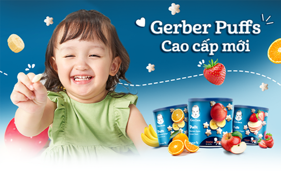 Bánh ăn dặm GERBER PUFFS vị Dâu Táo Bánh ăn dặm GERBER PUFFS vị Dâu Táo