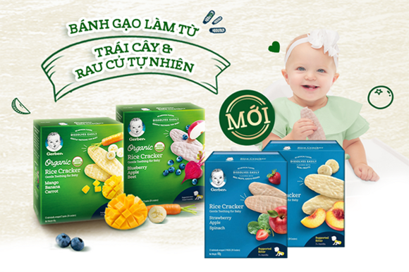 Bánh Gạo Gerber vị Dâu táo Cải bó xôi Bánh Gạo Gerber vị Dâu táo Cải bó xôi